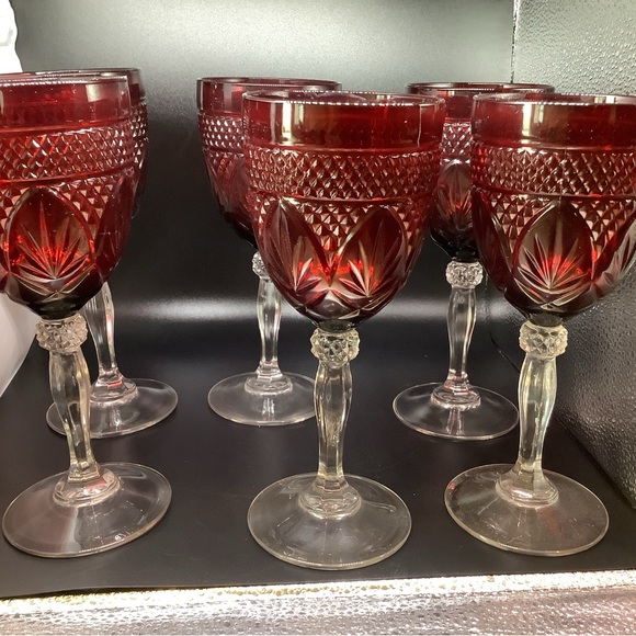 Luminarc Cristal D'Arques France Ruby Red Wine/Water Glasses Goblets (6) 8” Tall